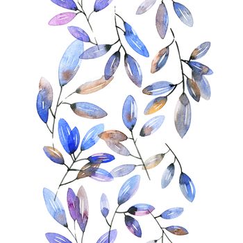 Watercolor and ink illustration of tree leaves in style sumi-e, u-sin. Oriental traditional painting.