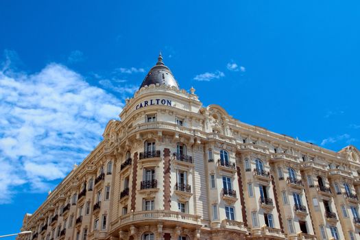 CANNES, FRANCE - MAY 6: Luxury hotel "Inter Continental Carlton" on May 6, 2013 in Cannes, France. Features 343 rooms, located on the famous "La Croisette" Boulevard in Cannes, French Riviera.

Cannes, France - May 6, 2013: Luxury hotel "Inter Continental Carlton". Features 343 rooms, located on the famous "La Croisette" Boulevard in Cannes, French Riviera.