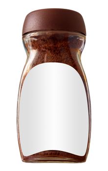 Instant coffee jar with blank label isolated on white. Clipping path included.