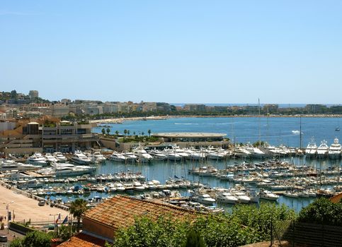 View from above at harbour and marina at Cannes, France 