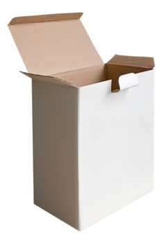 Opened cardboard box isolated on white background. Clipping path included.