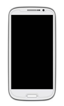 White Smart Phone with blank screen isolated on white. Clipping path included.