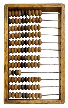 Old wooden abacus isolated on a white. Clipping path included.