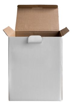 Opened cardboard box isolated on white background. Clipping path included.