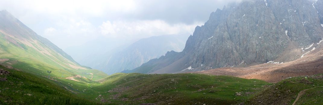 Panoramic views of the Alps in the summer