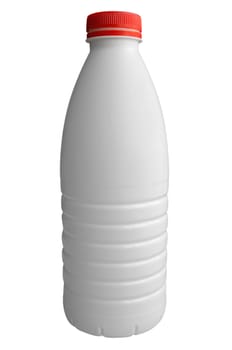 White plastic bottle with red cap isolated on white. Clipping Path included.