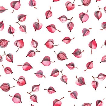 Watercolor painted flower buds in shape of heart. Organic seamless pattern.