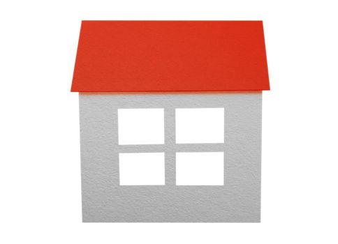 Paper house with red roof isolated over white background. Clipping path included.