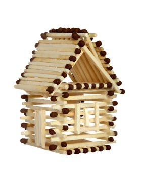 Log house from matches pattern isolated on white. Clipping path included.