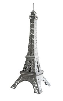 A model Eiffel tower of cardboard isolated on white. Clipping path. 