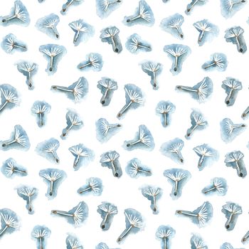 Watercolor painted flying dandelion seeds with paprachutes. Organic seamless pattern.