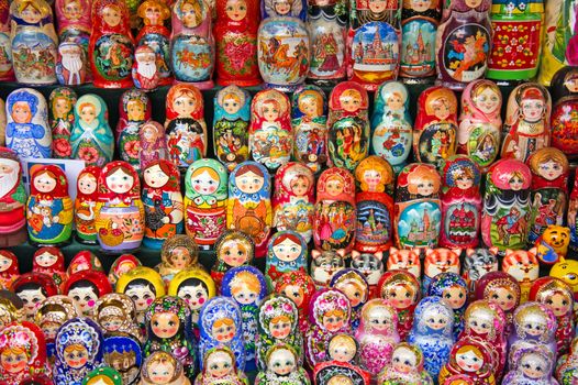 Colorful Russian nesting dolls at the market.