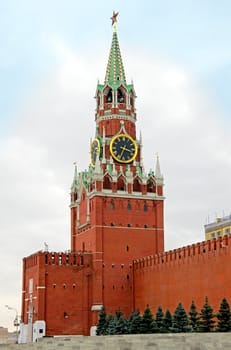 Spasskaya Tower of Moscow Kremlin.
The Spasskaya Tower is the main tower with a through-passage on the eastern wall of the Moscow Kremlin, which overlooks the Red Square.