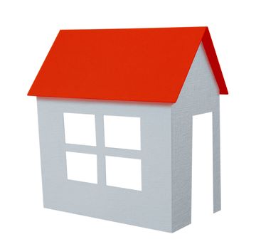 Paper house with red roof isolated over white background. Clipping path included.