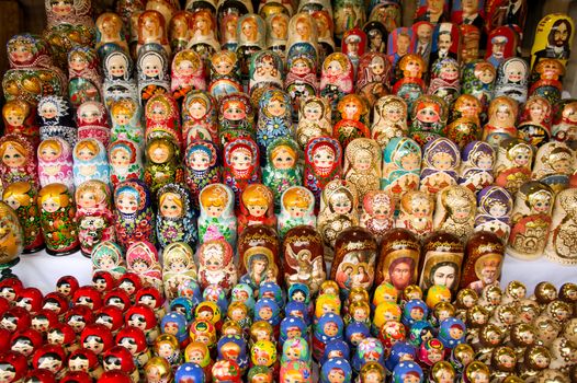Colorful Russian nesting dolls at the market.