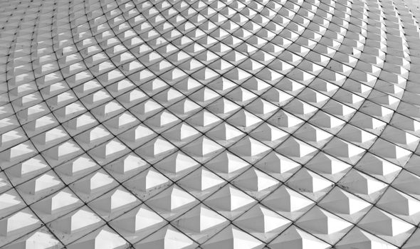 White metallic pyramid of tiles roof, architecture background. 
