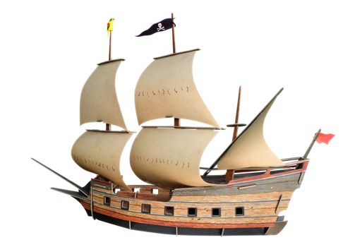 Old ship with sails isolated on a white background. Clipping Path included.