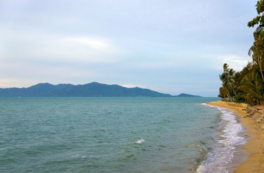 Tropical beach and sea view in evening in Thailand