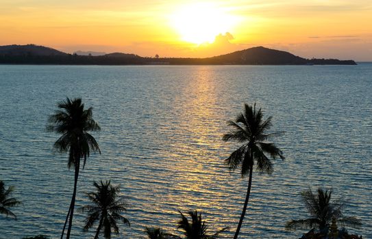 Colorful sunrise of the sea. Panoramic view. 