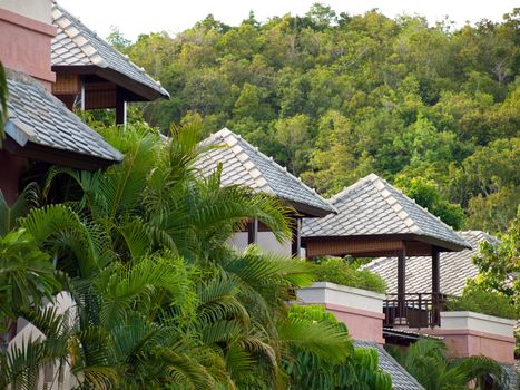 Tropical villas view in morning in Thailand 