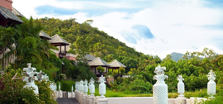 Tropical villas view in morning in Thailand