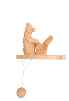 Vintage wooden toy bear isolated on white (work path) 
