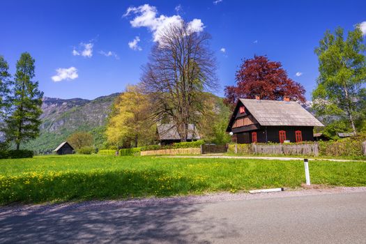 Colorful summer on the Stara Fuzina village in Triglav national park Slovenia, Julian Alps, Europe.