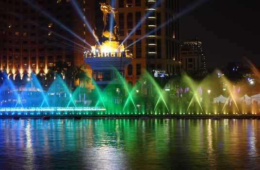 KAOHSIUNG, TAIWAN -- FEBRUARY 6, 2020: A colorful water show takes place during the Lantern Festival at the Love River.