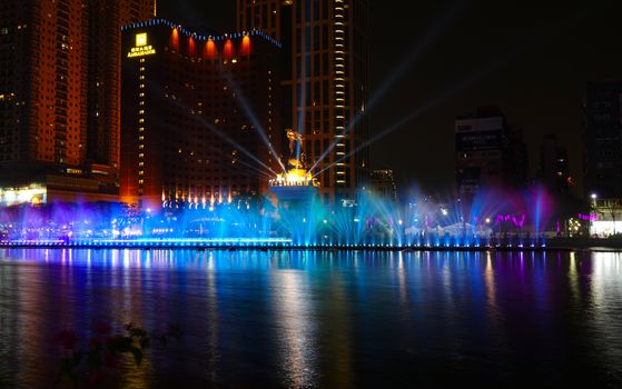 KAOHSIUNG, TAIWAN -- FEBRUARY 6, 2020: A colorful water show takes place during the Lantern Festival at the Love River.
