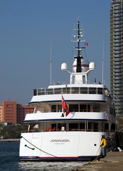 KAOHSIUNG, TAIWAN - FEBRUARY 22: The luxury yacht Ambrosia makes a port call at Kaohsiung City on February 22, 2013 in Kaohsiung.