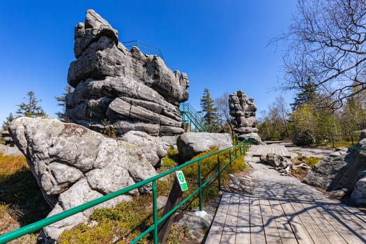 Stolowe Mountains National Park. Rock formations in Szczeliniec Wielki hiking trail near Kudowa-Zdroj, Lower Silesia, Poland.