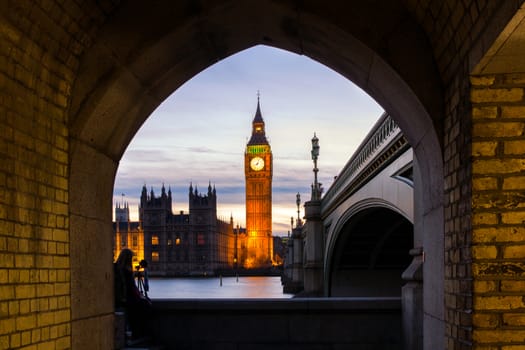 Big Ben, Westminster, London, after colorful sunset