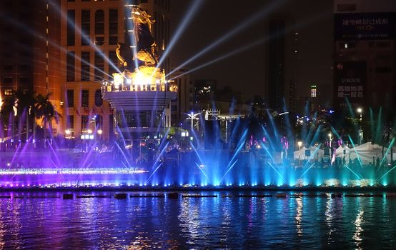 KAOHSIUNG, TAIWAN -- FEBRUARY 6, 2020: A colorful water show takes place during the Lantern Festival at the Love River.