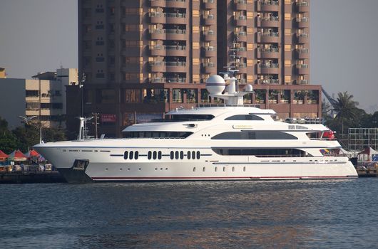 KAOHSIUNG, TAIWAN - FEBRUARY 22: The luxury yacht Ambrosia makes a port call at Kaohsiung City on February 22, 2013 in Kaohsiung.