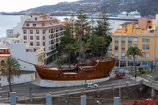 Maritime Museum "Naval" in the reconstructed ship on the Plaza de la Alameda. Santa Cruz - capital city of the island La Palma, Canary Islands, Spain.