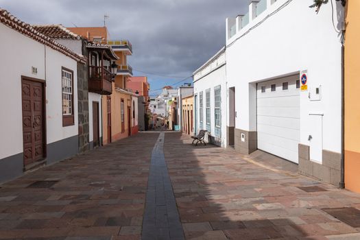 Beautiful colorful streets of old colonial town in Los Llanos de Aridane in La Palma Island, Canary Islands, Spain.
