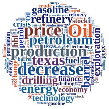 Illustration with word cloud on the price of oil.