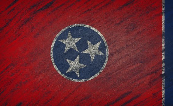 Close-up of national Tennessee state flag painted with colored chalk on a blackboard.