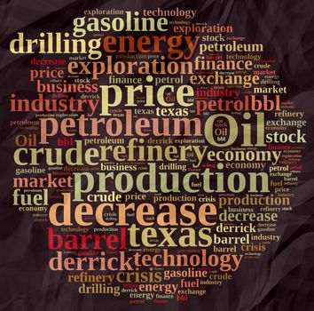 Illustration with word cloud on the price of oil.