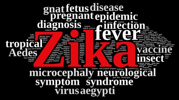 Illustration with word cloud on the Zika virus.