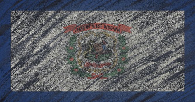 Close-up of national West Virginia state flag painted with colored chalk on a blackboard. 3D rendering