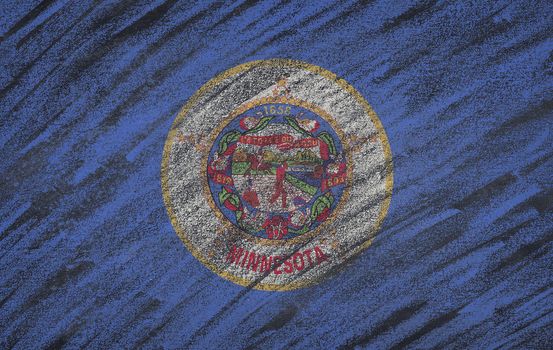 Close-up of national Minnesota state flag painted with colored chalk on a blackboard. 3D rendering