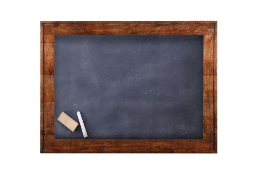 Blackboard with wooden frame against of white isolated 3D illustration