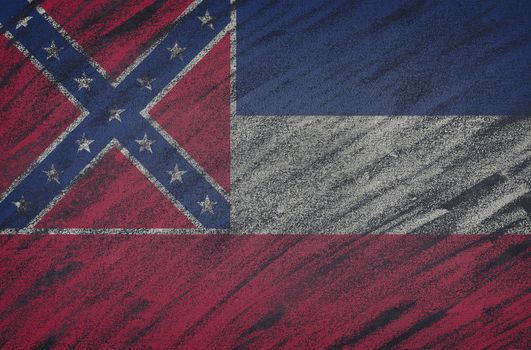 Close-up of national Mississippi state flag painted with colored chalk on a blackboard. 3D rendering