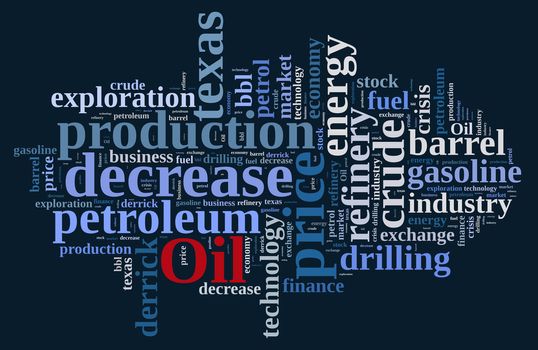 Illustration with word cloud on the price of oil.