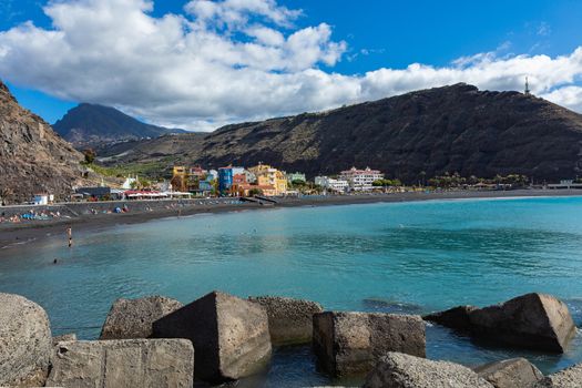 Tazacorte beach with black lava sand at La Palma, Canary Island, Spain.