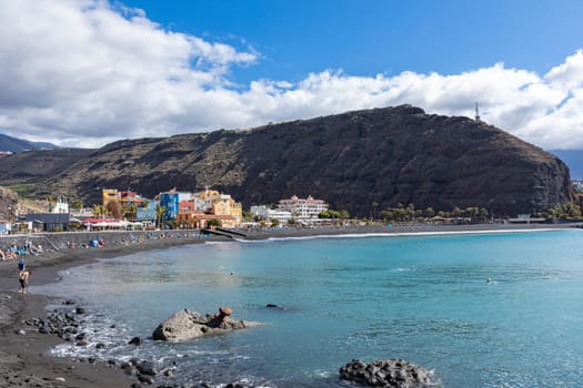 Tazacorte beach with black lava sand at La Palma, Canary Island, Spain.