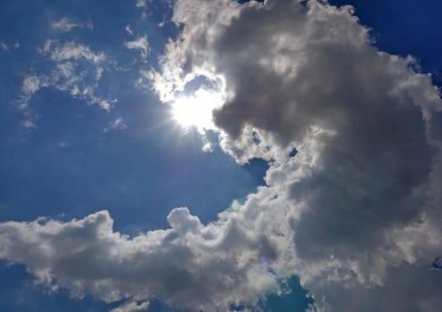 clouds blue sky sun ray, natural landscape