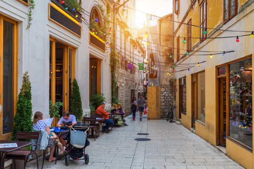 Street in Split historical center, Croatia. Beautiful square of the old town of Split in Croatia. Old stone street of Split historic city, Dalmatia, Croatia