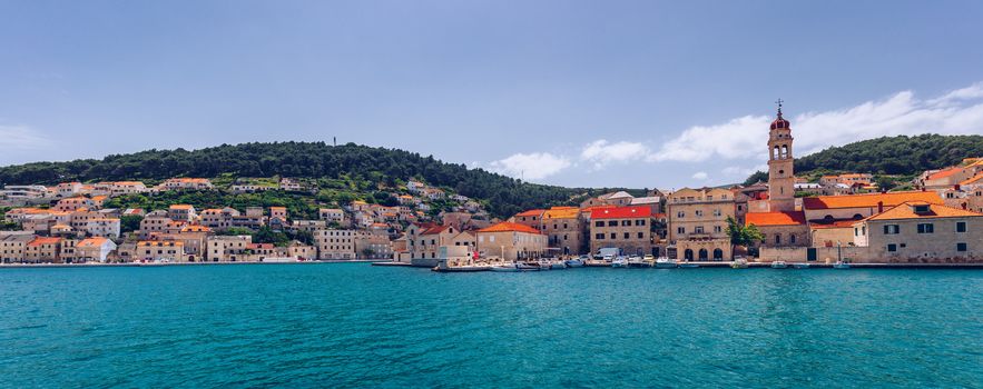 Pucisca is small town on Island of Brac, popular touristic destination on Adriatic sea, Croatia. Pucisca town Island of Brac. Adriatic coast town Pucisca.